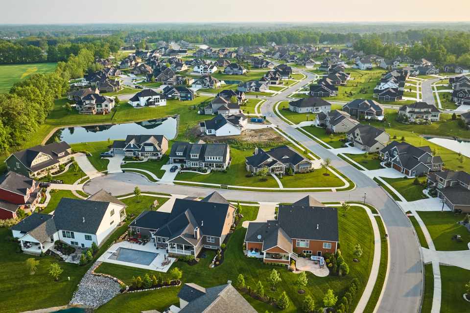 aerial view of homes