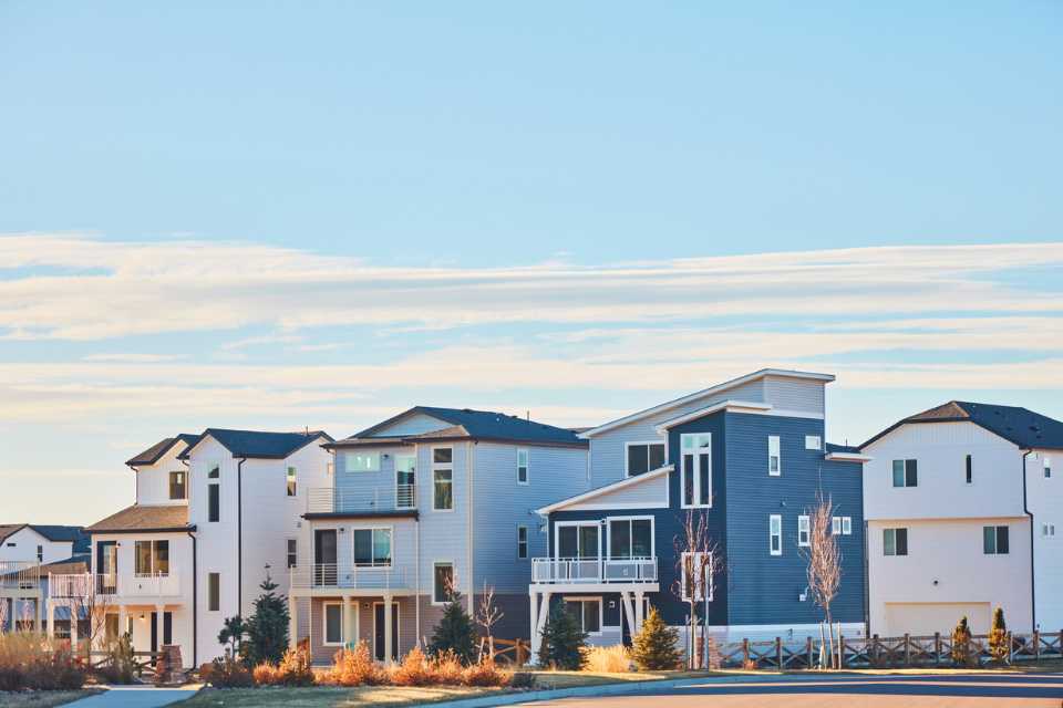 Front view of row of houses in the midwest