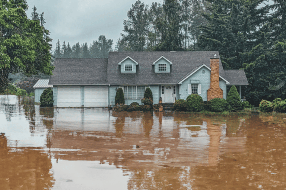 Image shows flooded house