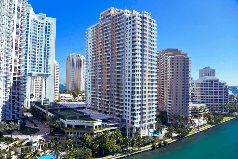 Modern condos in Brickell Key in downtown Miami