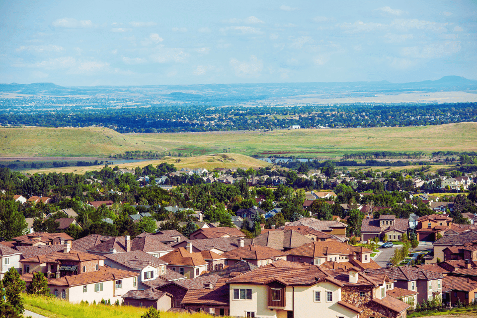 Image shows Denver metro area residential area panorama