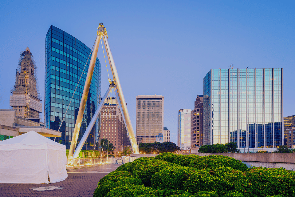 Image shows the sky line of Hartford, CT