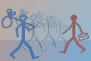 Image shows symbolic employment and unemployment