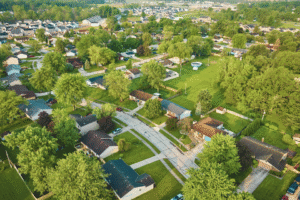 Image shows a suburban neighborhood