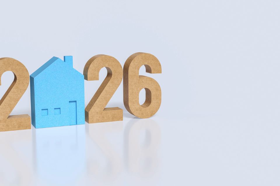 Image shows a 3D illustration of 2026 witha housing icon